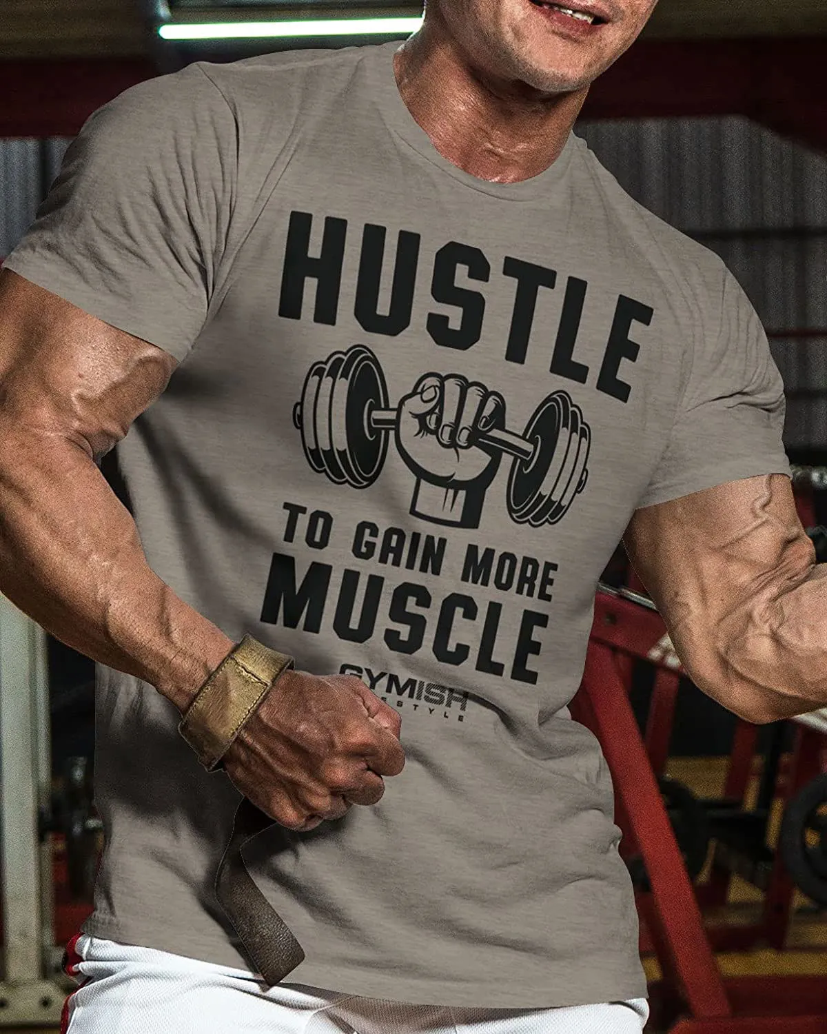 011. Hustle to Gain More Muscle Funny Motivational Workout Gym T-Shirt for Men