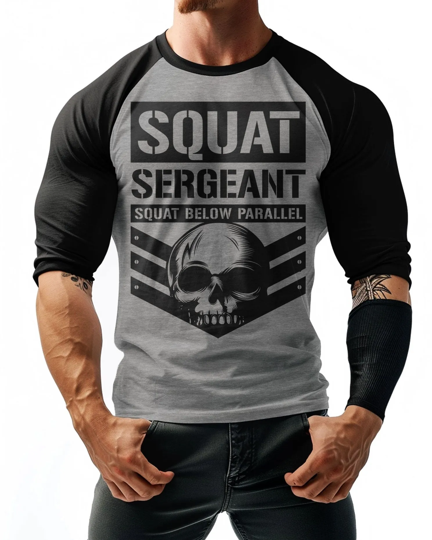 064. RAGLAN Squat Sergeant Workout Gym T-Shirt for Men