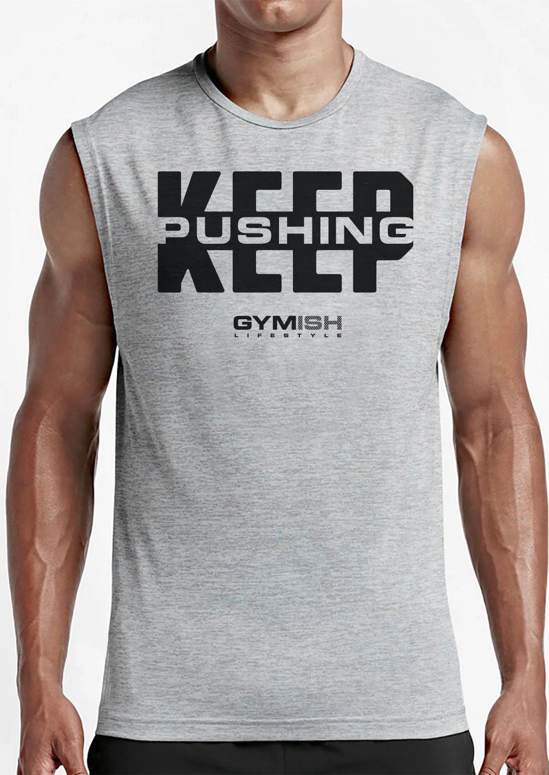 067. Keep Pushing Funny Workout Muscle Tank Top for Men