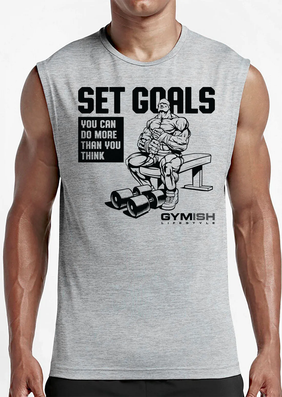 071. Set Goals Funny Workout Muscle Tank Top for Men