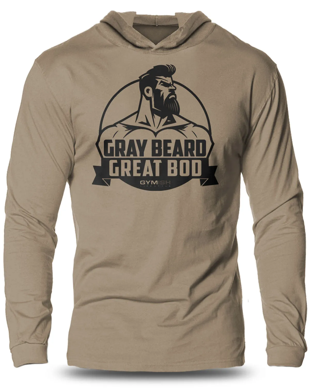 084. Gray Beard Great Bod Lightweight Long Sleeve Hooded T-shirt for Men