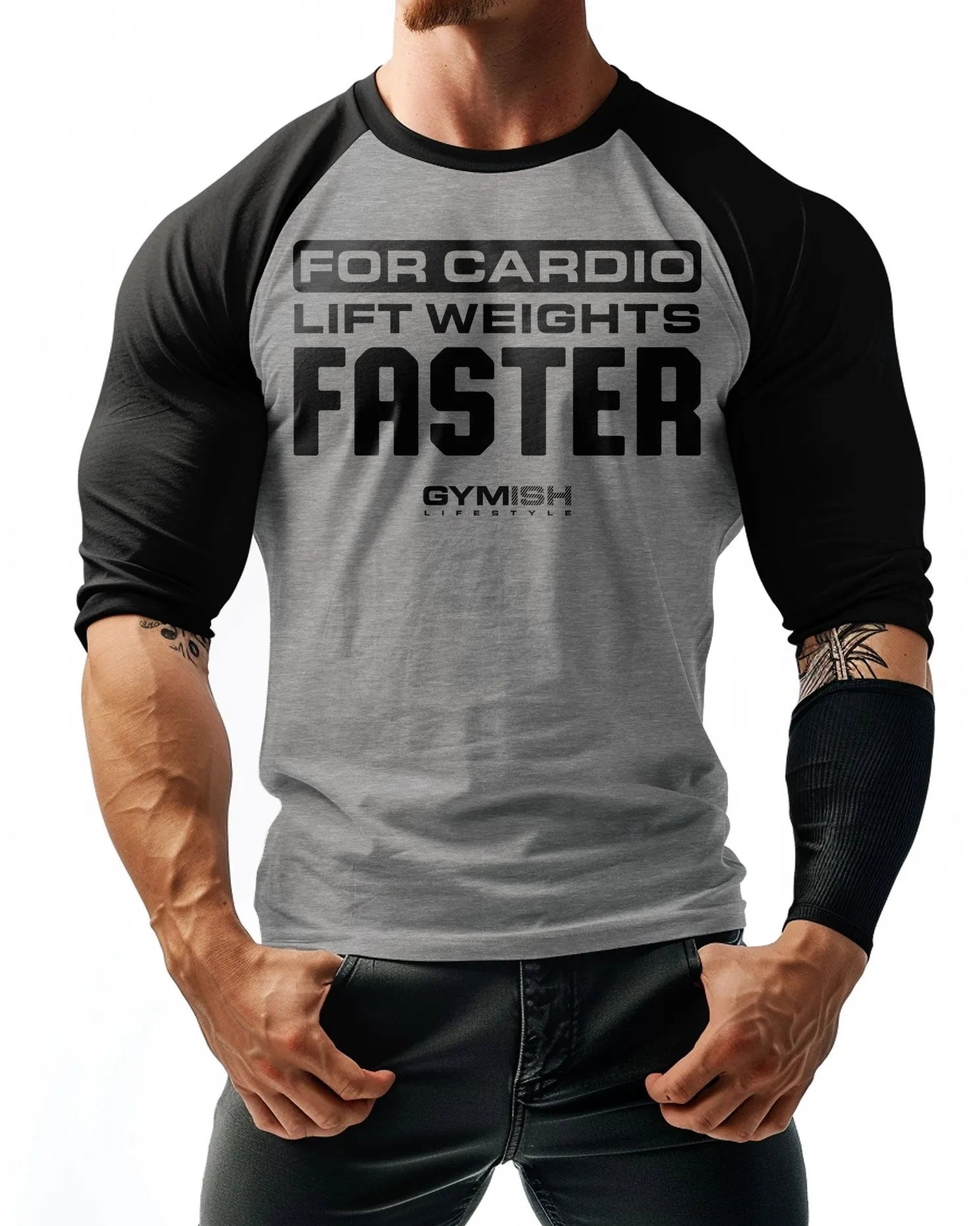 093. RAGLAN For Cardio Lift Weights Faster Funny Workout Gym T-Shirt for Men