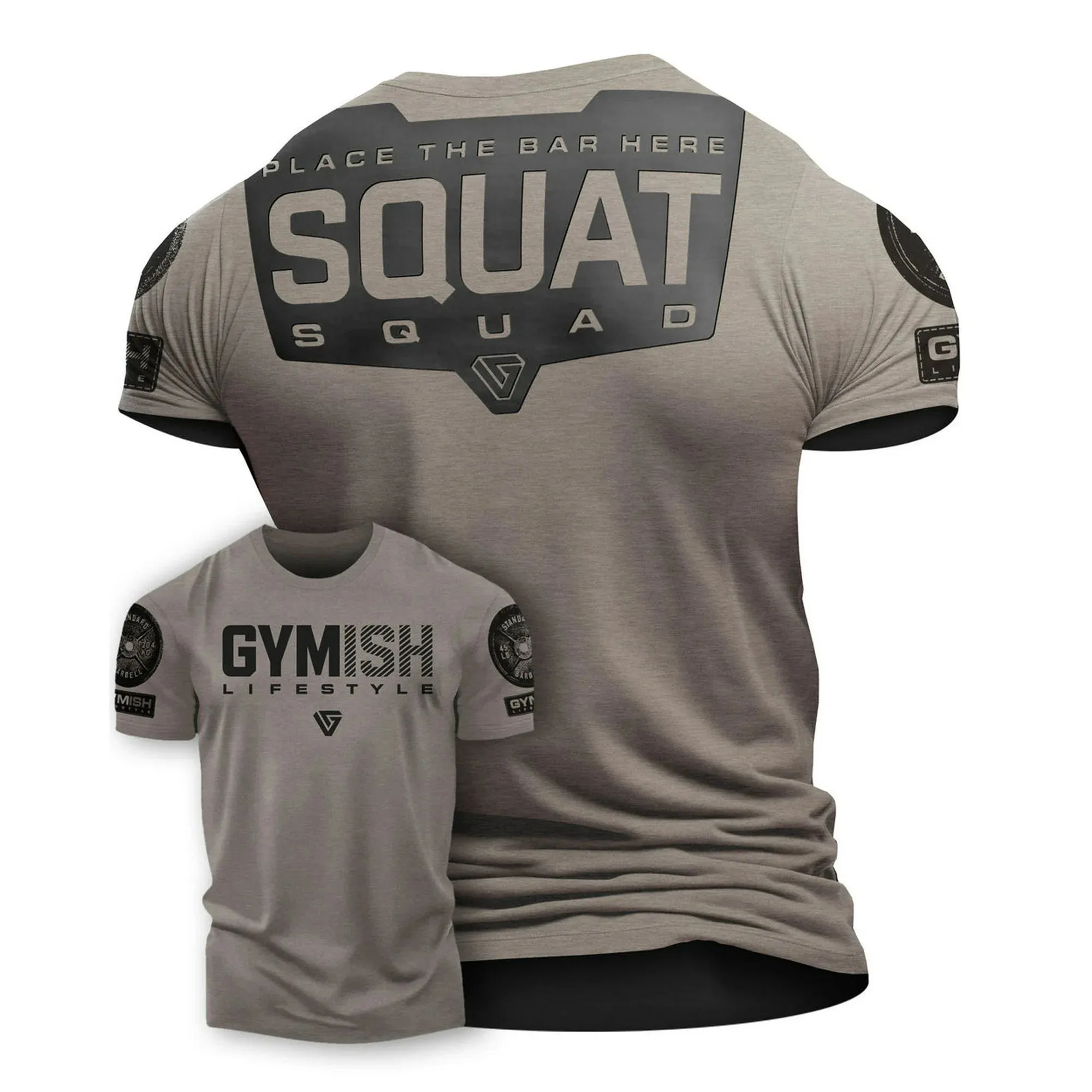 094. Squat Squad Rubber Back Design Funny Workout Gym T-Shirt for Men