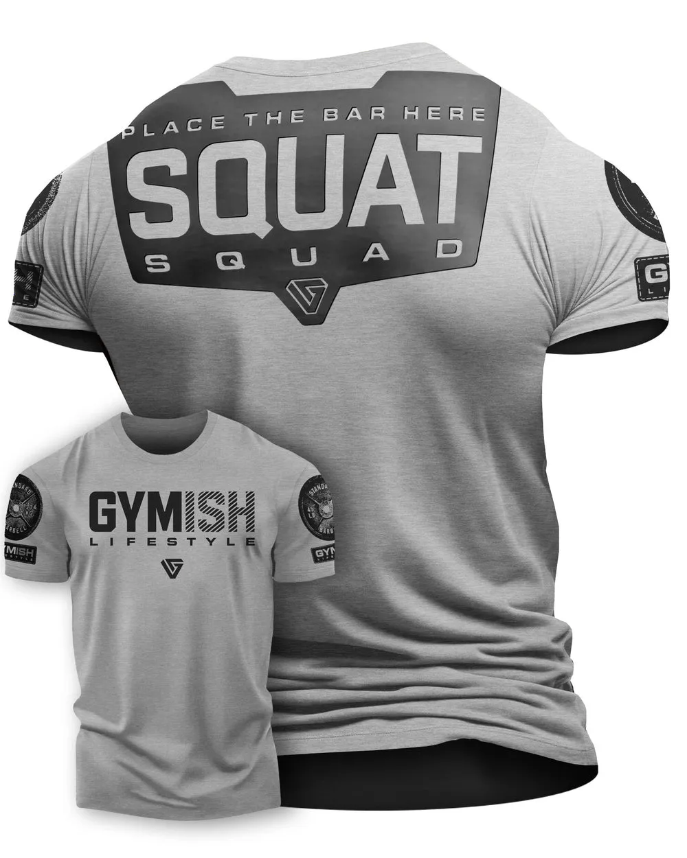 094. Squat Squad Rubber Back Design Funny Workout Gym T-Shirt for Men