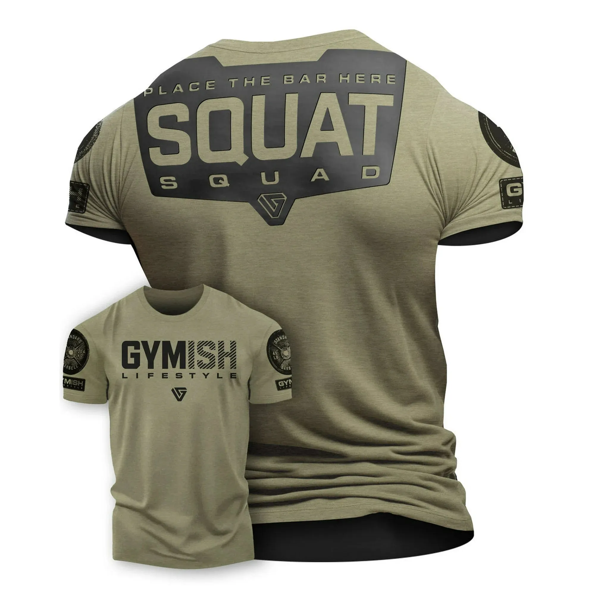 094. Squat Squad Rubber Back Design Funny Workout Gym T-Shirt for Men