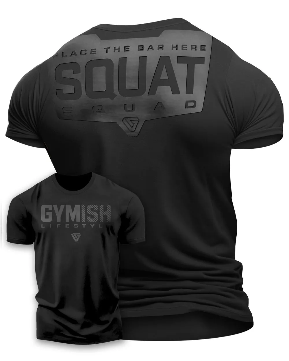 094. Squat Squad Rubber Back Design Funny Workout Gym T-Shirt for Men