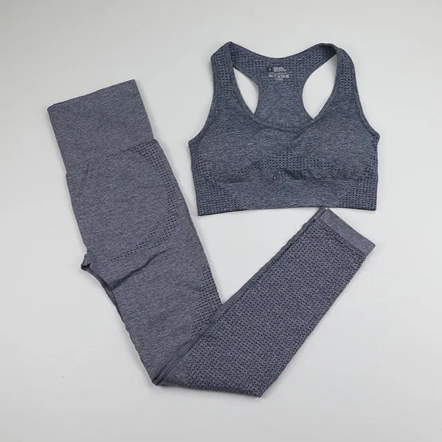 10 Colors Seamless Yoga Set Women Fitness Clothing Sportswear High Waist Gym Leggings Push Up Sport Bra 2 Piece Sports Suits