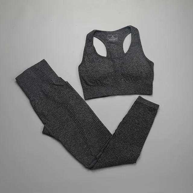 10 Colors Seamless Yoga Set Women Fitness Clothing Sportswear High Waist Gym Leggings Push Up Sport Bra 2 Piece Sports Suits
