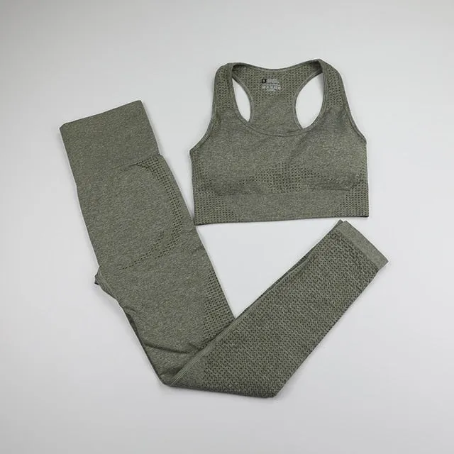 10 Colors Seamless Yoga Set Women Fitness Clothing Sportswear High Waist Gym Leggings Push Up Sport Bra 2 Piece Sports Suits
