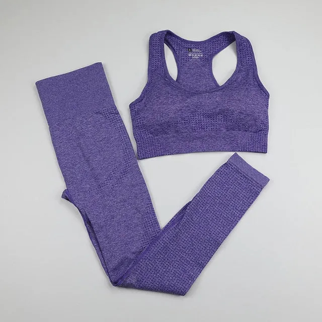 10 Colors Seamless Yoga Set Women Fitness Clothing Sportswear High Waist Gym Leggings Push Up Sport Bra 2 Piece Sports Suits