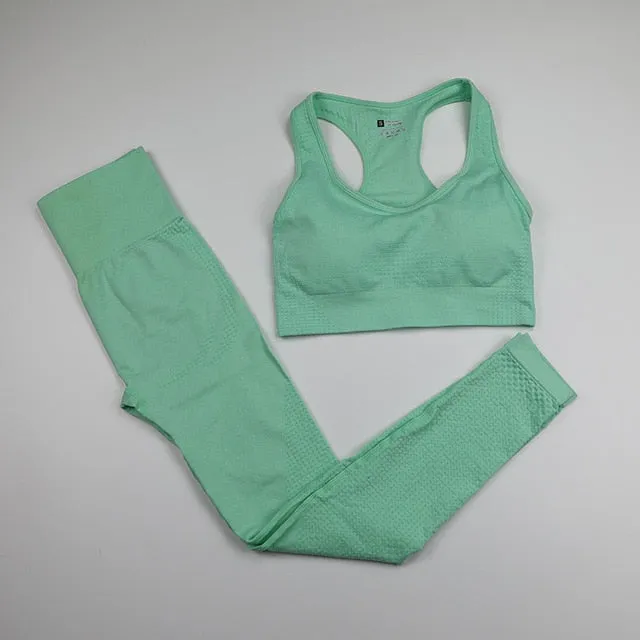 10 Colors Seamless Yoga Set Women Fitness Clothing Sportswear High Waist Gym Leggings Push Up Sport Bra 2 Piece Sports Suits