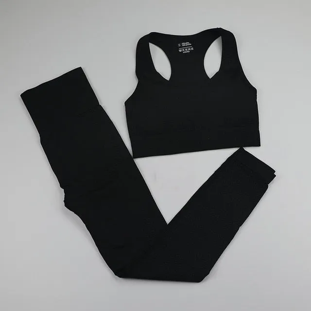 10 Colors Seamless Yoga Set Women Fitness Clothing Sportswear High Waist Gym Leggings Push Up Sport Bra 2 Piece Sports Suits