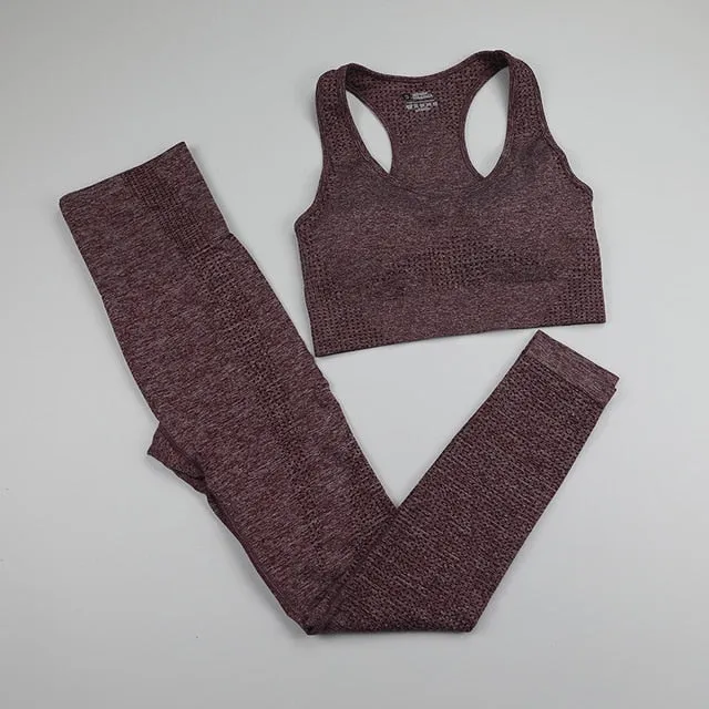 10 Colors Seamless Yoga Set Women Fitness Clothing Sportswear High Waist Gym Leggings Push Up Sport Bra 2 Piece Sports Suits