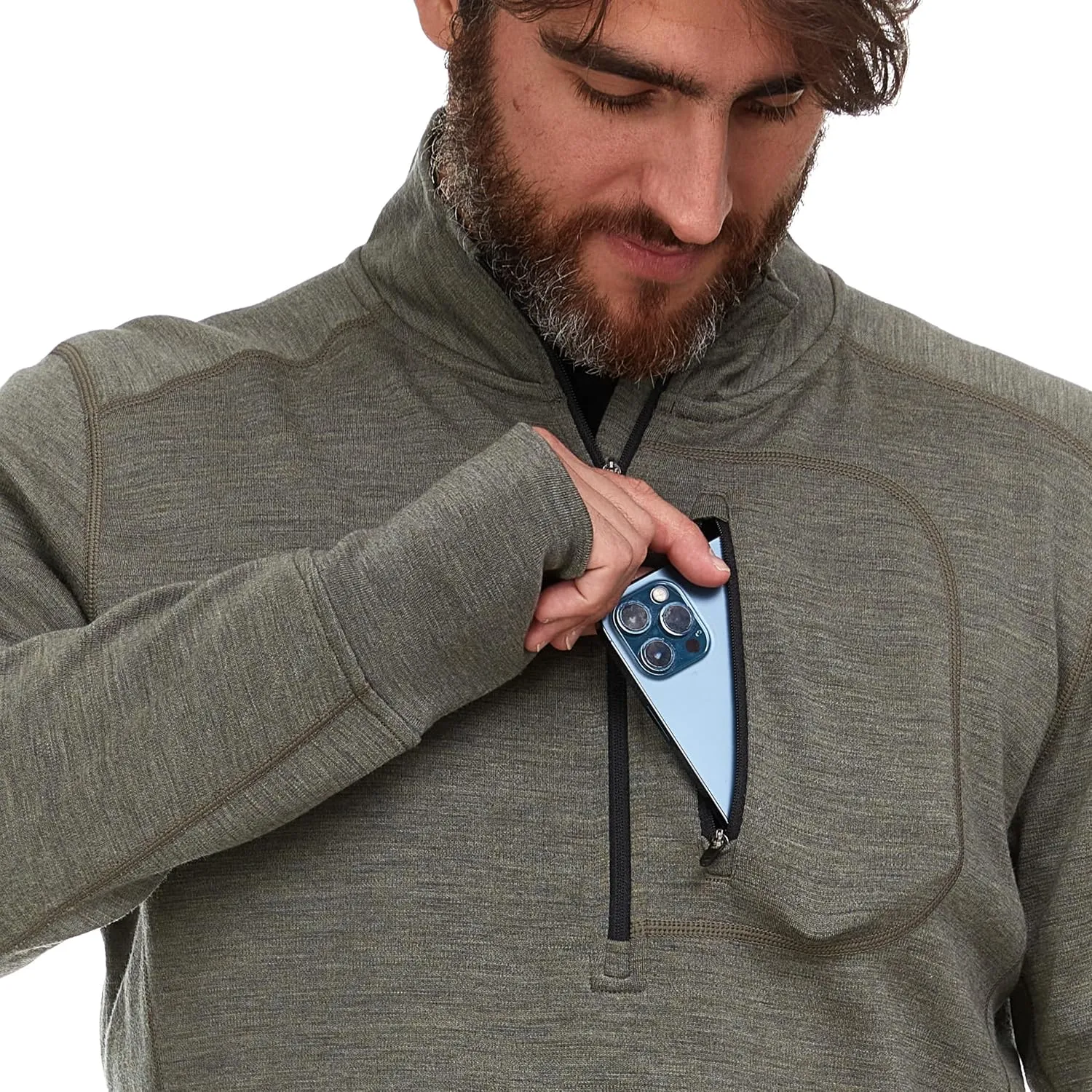 100% Merino Wool Men's Expedition Weight Quarter Zip - Moisture Wicking Sweater