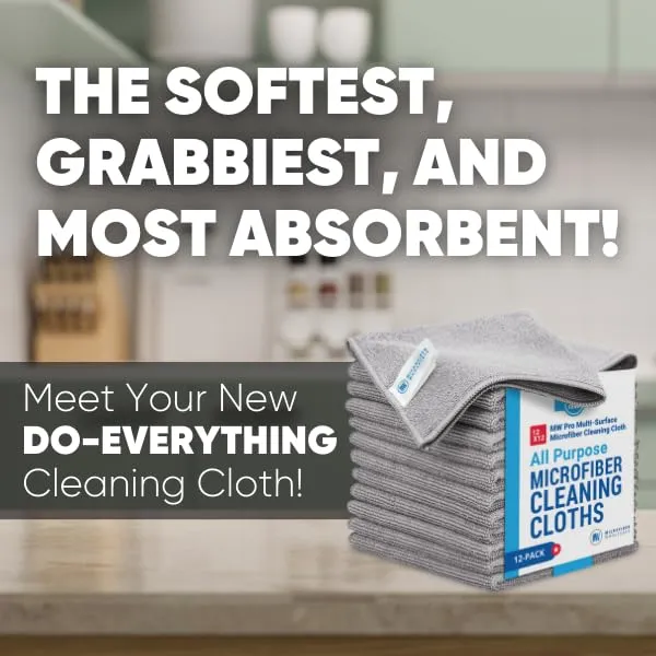 12" x 12" Buff Pro Multi-Surface Microfiber Cleaning Cloths | Gray - 12 Pack | Premium Microfiber Towels for Cleaning Glass, Kitchens, Bathrooms, Automotive