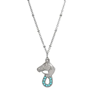 1928 Jewelry Equestrian Elegance Turquoise Crystal Pendant Necklace 16"   3" Extension
