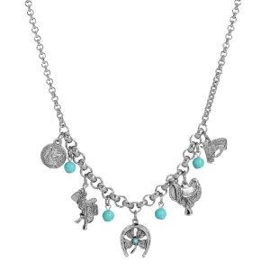 1928 Jewelry Southwest Turquoise Bead Luck Charm Pendant Necklace 16"   3" Extender