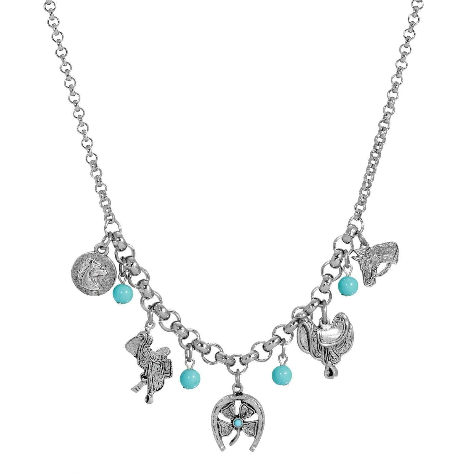 1928 Jewelry Southwest Turquoise Bead Luck Charm Pendant Necklace 16"   3" Extender