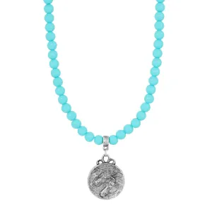 1928 Jewelry Turquoise Beaded Strand Horse Pendant Necklace 15"   3" Extender