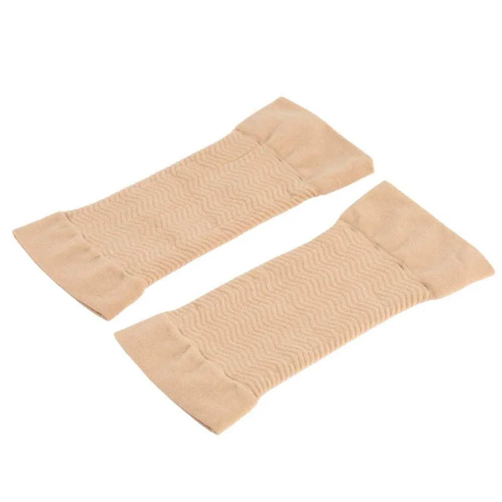 2 Pair Elastic Compression Arm Sleeves Women Weight Loss Calories Slimming Arm Shaper Massager Arm Belt Slimming Compression Arm Shaper Helps Shape Upper Arms Sleeve for Sport Fitness, Black   Nude
