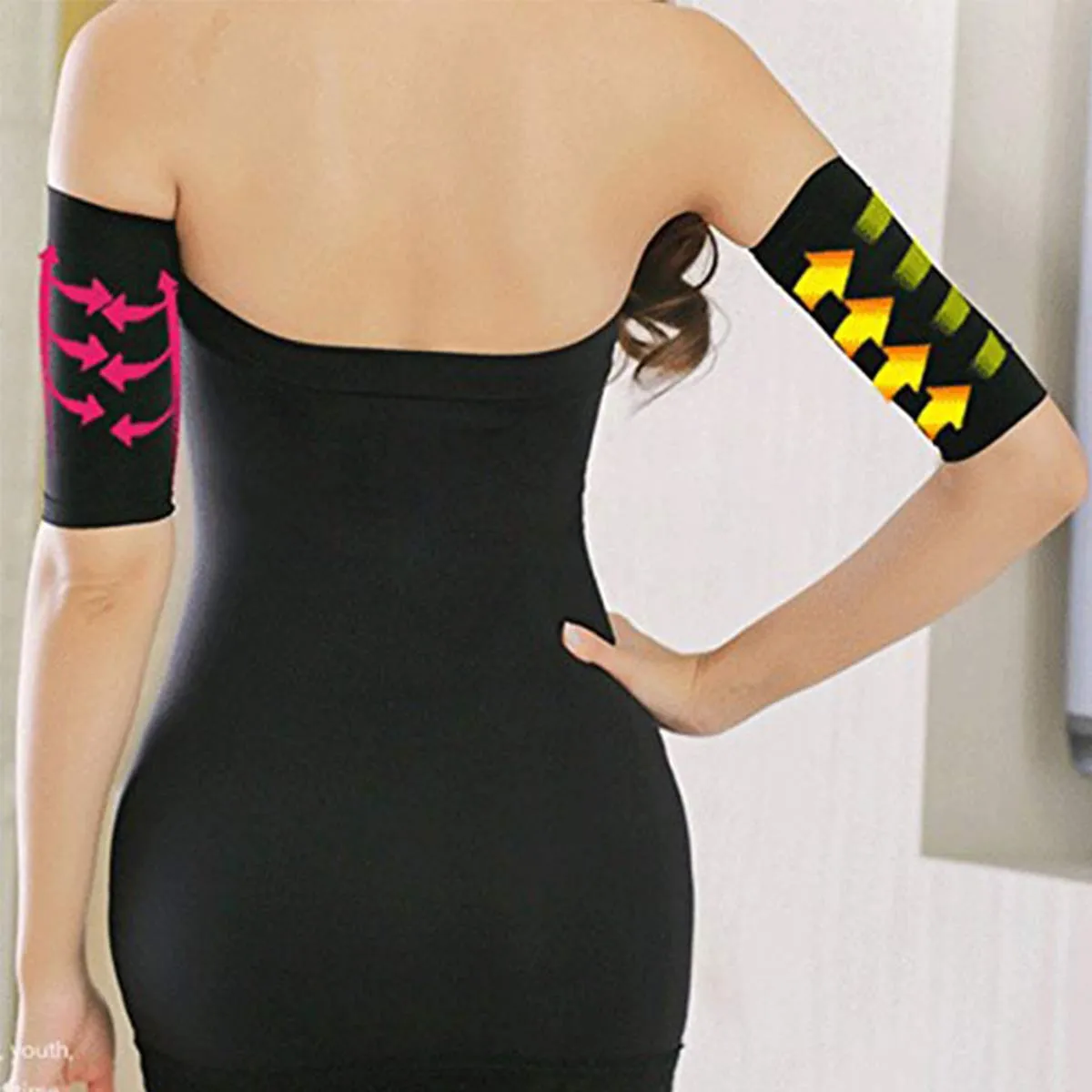 2 Pair Elastic Compression Arm Sleeves Women Weight Loss Calories Slimming Arm Shaper Massager Arm Belt Slimming Compression Arm Shaper Helps Shape Upper Arms Sleeve for Sport Fitness, Black   Nude