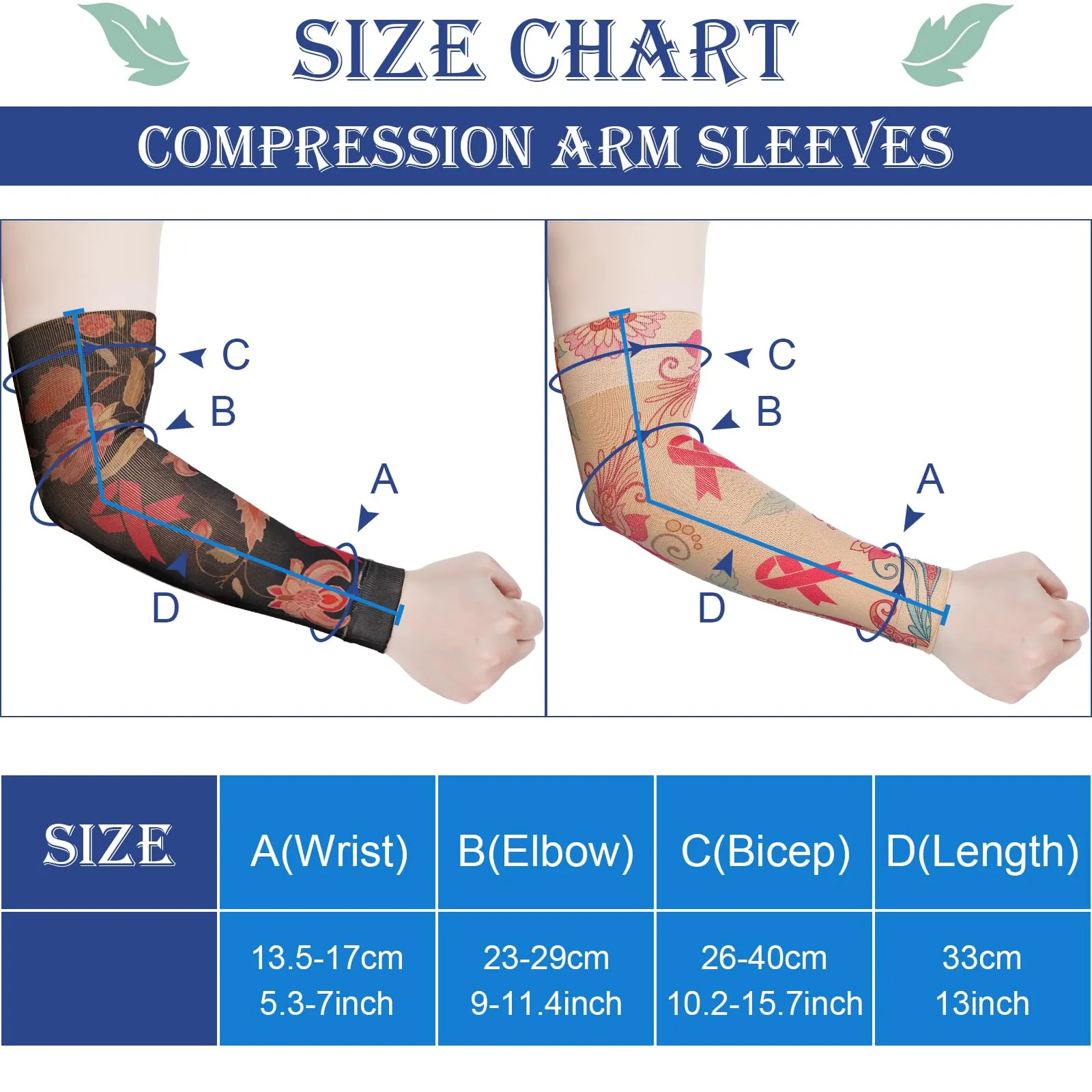 2 Pairs Lymphedema Compression Arm Sleeves Breast Cancer Awareness Sleeves Floral Arm Sleeves Tattoo Sleeve Gardening Sun Protection Sleeves Sport Sleeves for Women Men