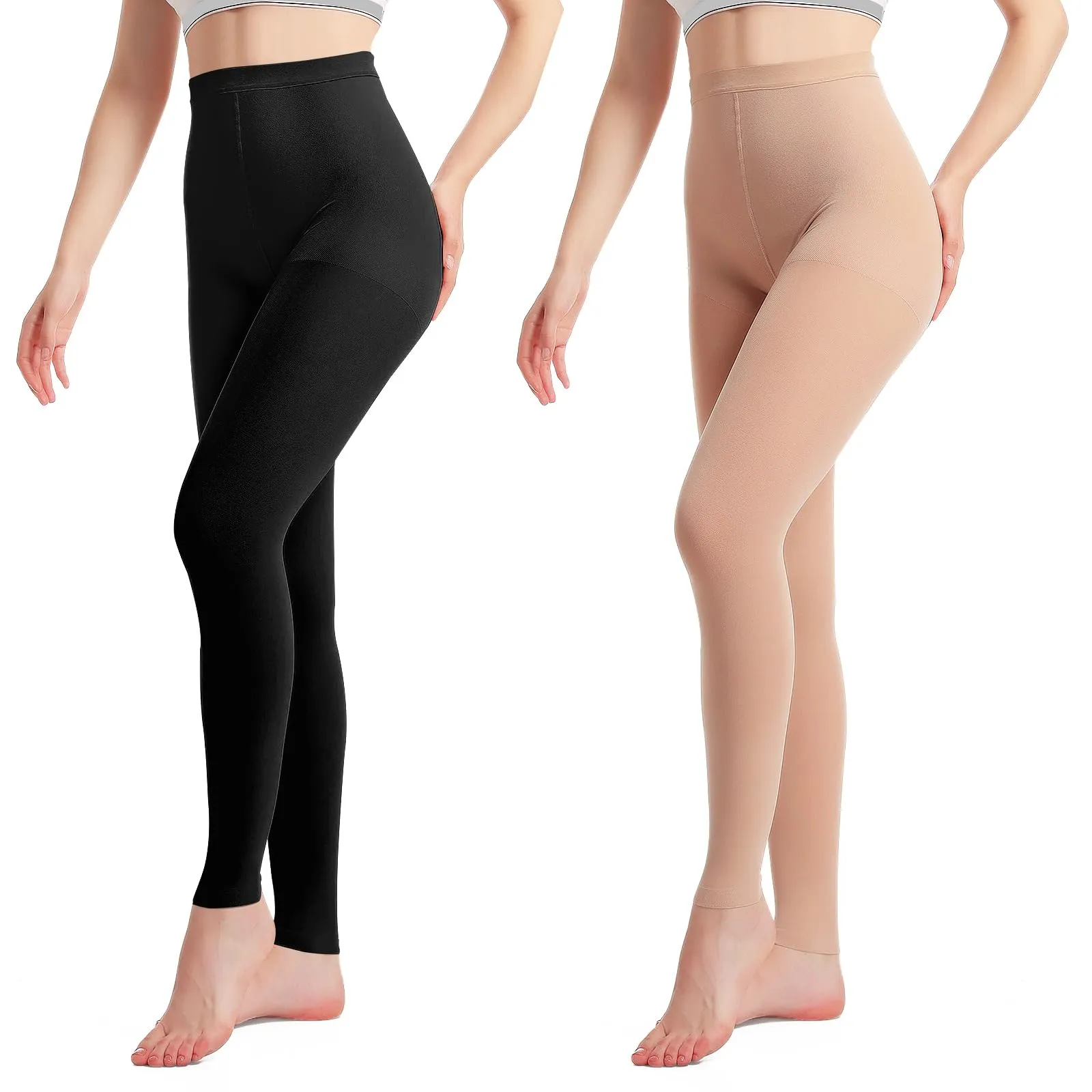 2 pairs of medical compression stockings for women and men 20-30 mmHg, progressive support tights, opaque toe-free compression trousers class 2, suitable for varicose vein edema, TVT XXL