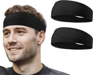 2 PCS Elastic Sports Headbands for Men/Women - With Inner Grip Strip to Keep Headband Securely in Place | Fits ALL HEAD SIZES | Sweat Wicking Fabric to Keep your Head Dry & Cool
