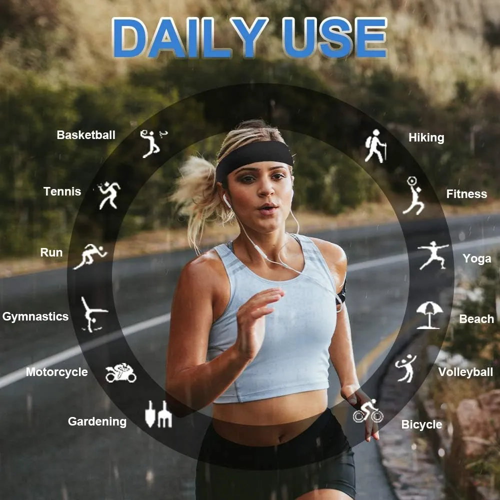 2 PCS Elastic Sports Headbands for Men/Women - With Inner Grip Strip to Keep Headband Securely in Place | Fits ALL HEAD SIZES | Sweat Wicking Fabric to Keep your Head Dry & Cool
