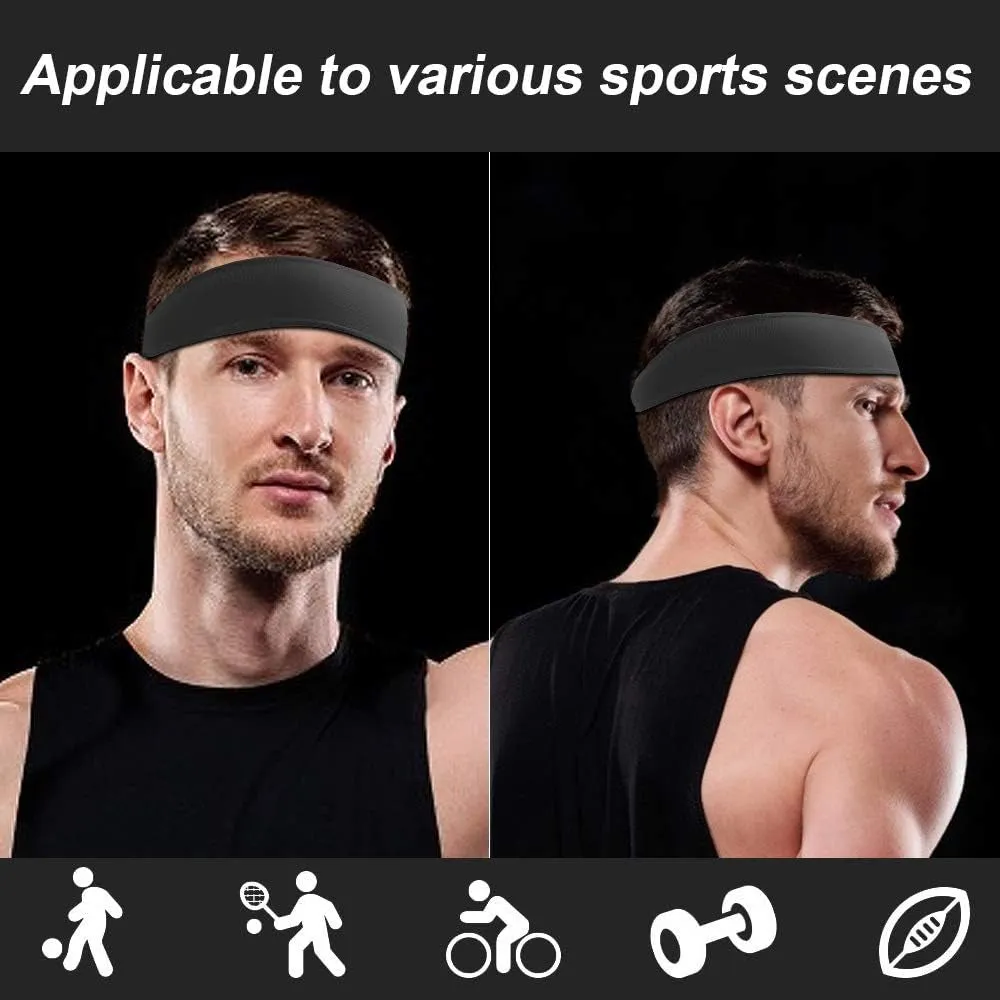 2 PCS Elastic Sports Headbands for Men/Women - With Inner Grip Strip to Keep Headband Securely in Place | Fits ALL HEAD SIZES | Sweat Wicking Fabric to Keep your Head Dry & Cool