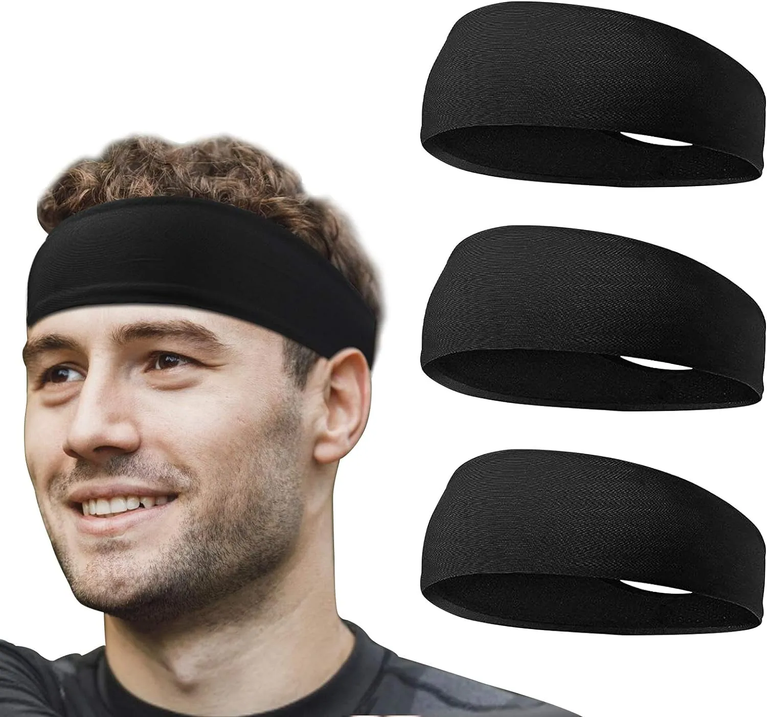 2 PCS Elastic Sports Headbands for Men/Women - With Inner Grip Strip to Keep Headband Securely in Place | Fits ALL HEAD SIZES | Sweat Wicking Fabric to Keep your Head Dry & Cool