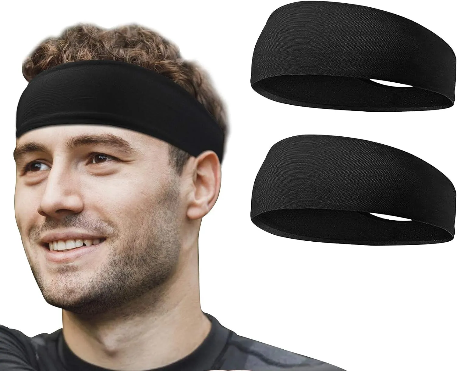 2 PCS Elastic Sports Headbands for Men/Women - With Inner Grip Strip to Keep Headband Securely in Place | Fits ALL HEAD SIZES | Sweat Wicking Fabric to Keep your Head Dry & Cool