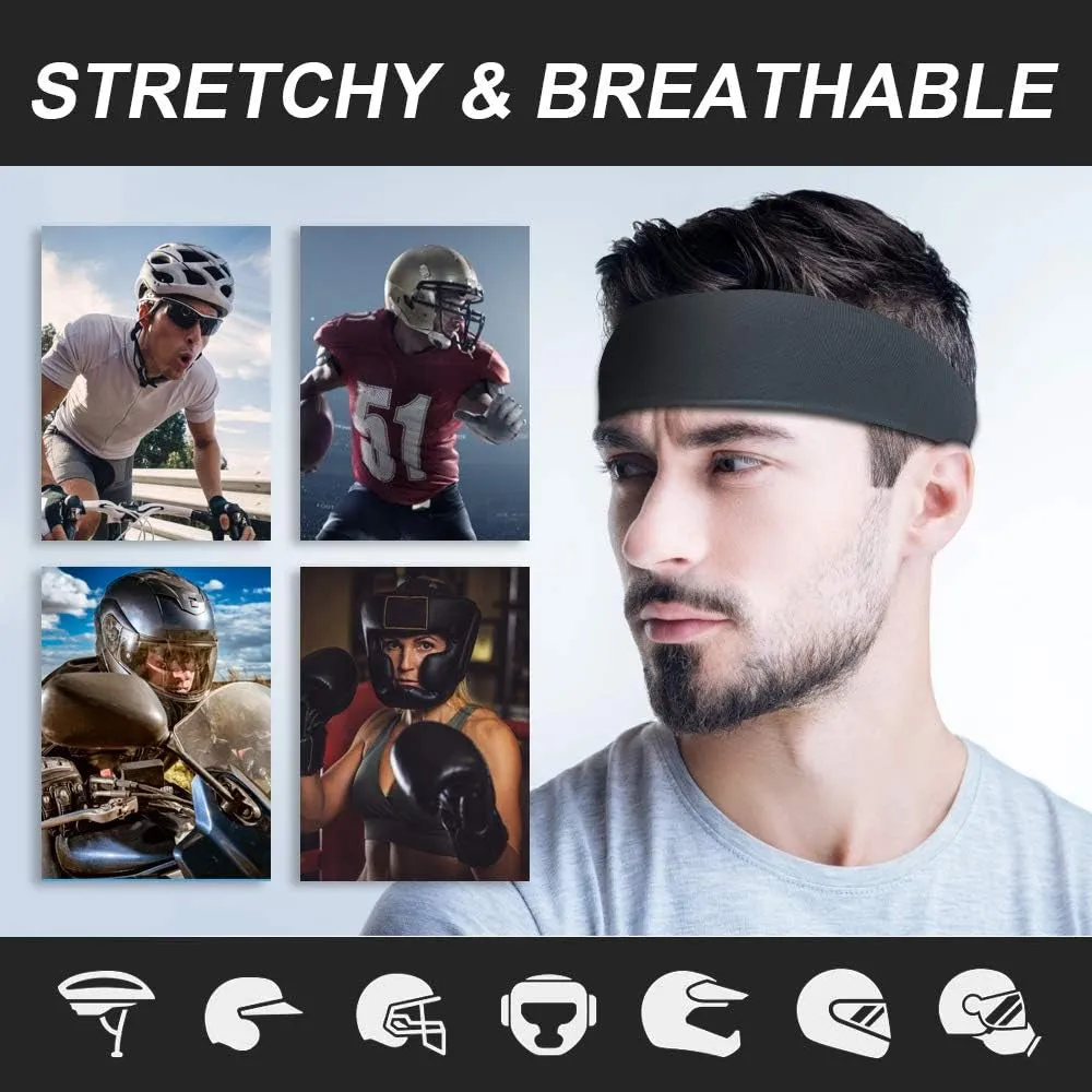 2 PCS Elastic Sports Headbands for Men/Women - With Inner Grip Strip to Keep Headband Securely in Place | Fits ALL HEAD SIZES | Sweat Wicking Fabric to Keep your Head Dry & Cool