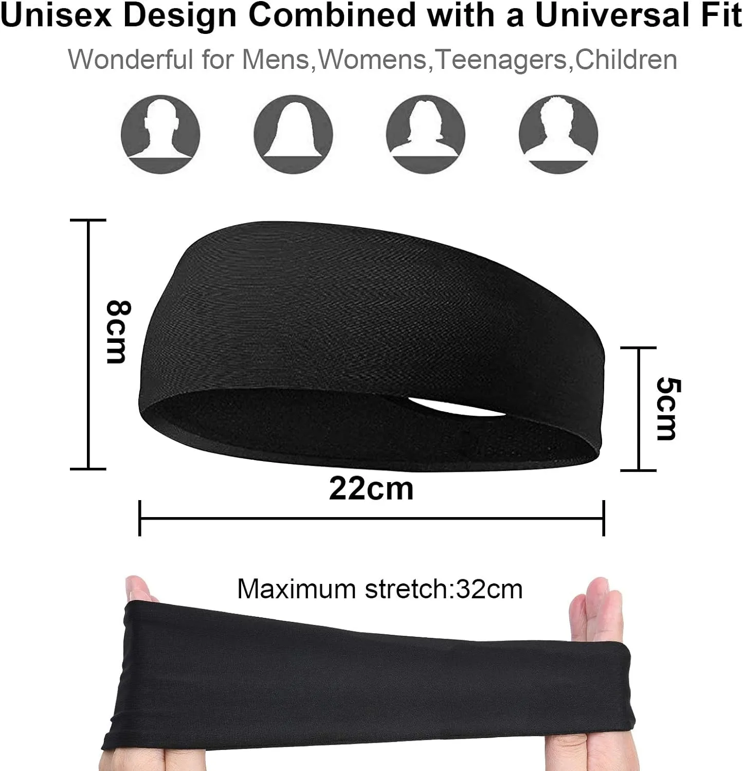 2 PCS Elastic Sports Headbands for Men/Women - With Inner Grip Strip to Keep Headband Securely in Place | Fits ALL HEAD SIZES | Sweat Wicking Fabric to Keep your Head Dry & Cool