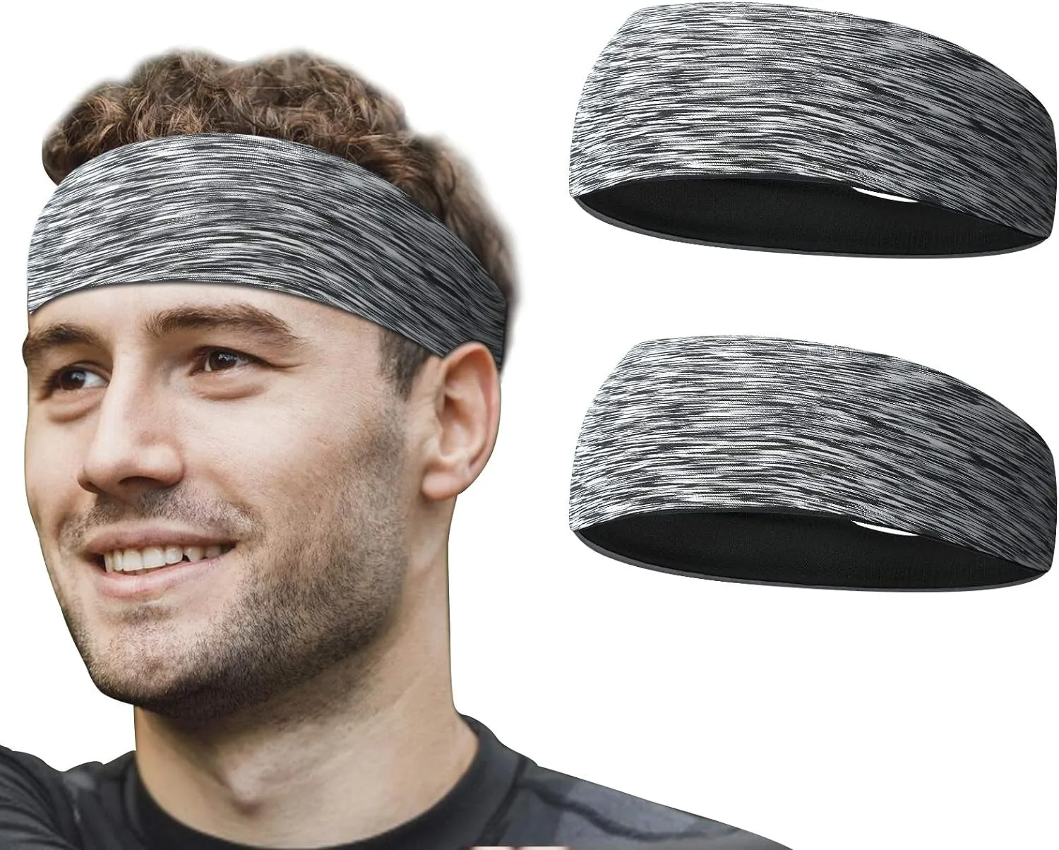 2 PCS Elastic Sports Headbands for Men/Women - With Inner Grip Strip to Keep Headband Securely in Place | Fits ALL HEAD SIZES | Sweat Wicking Fabric to Keep your Head Dry & Cool