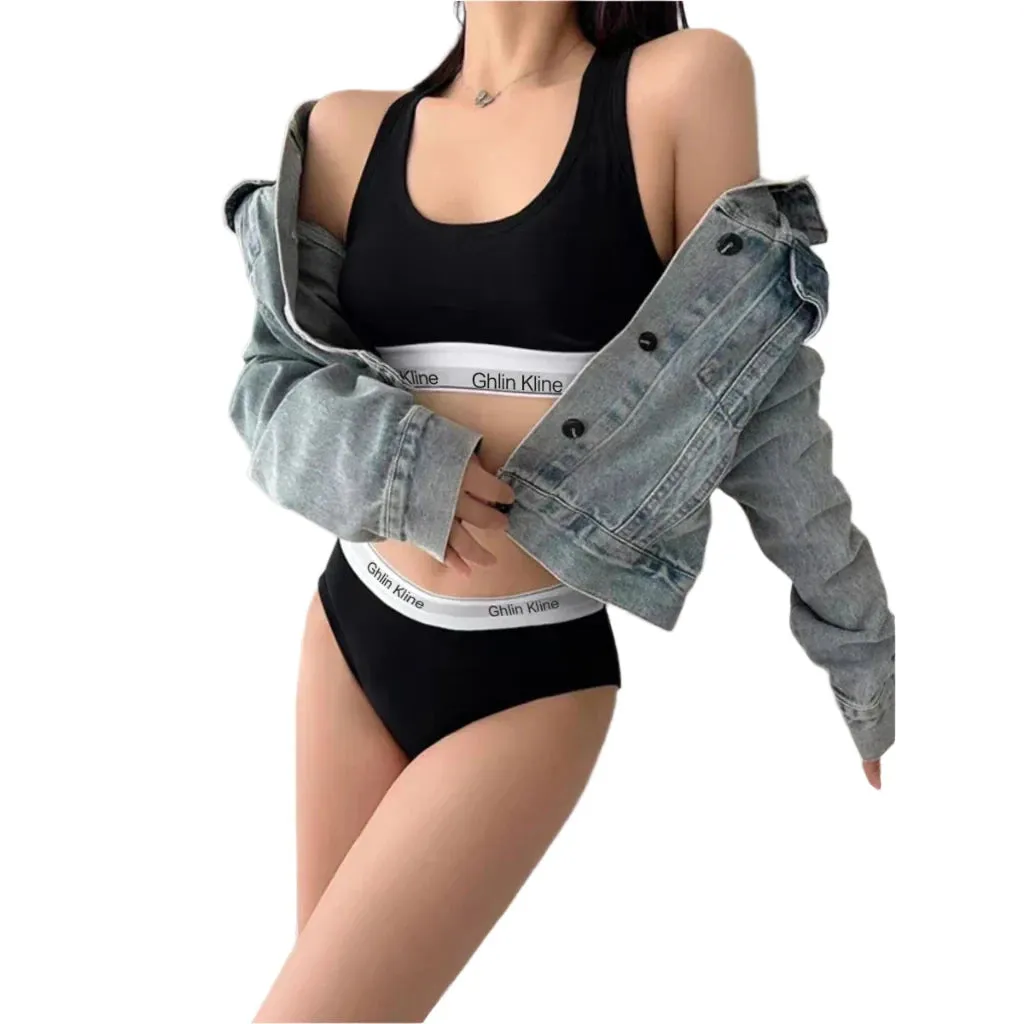 2-Piece Cotton Sports Bra & Briefs Set for Women | Tank Top & Underwear Kit (S-XL)