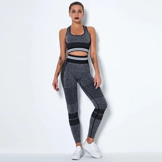 2 Piece Set Sports Bra High Waist Leggings Seamless Gym Athletic Yoga Set Wholesale Womans Workout Wear Clothing