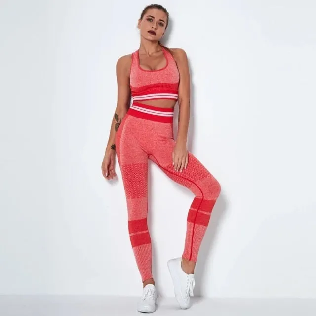 2 Piece Set Sports Bra High Waist Leggings Seamless Gym Athletic Yoga Set Wholesale Womans Workout Wear Clothing