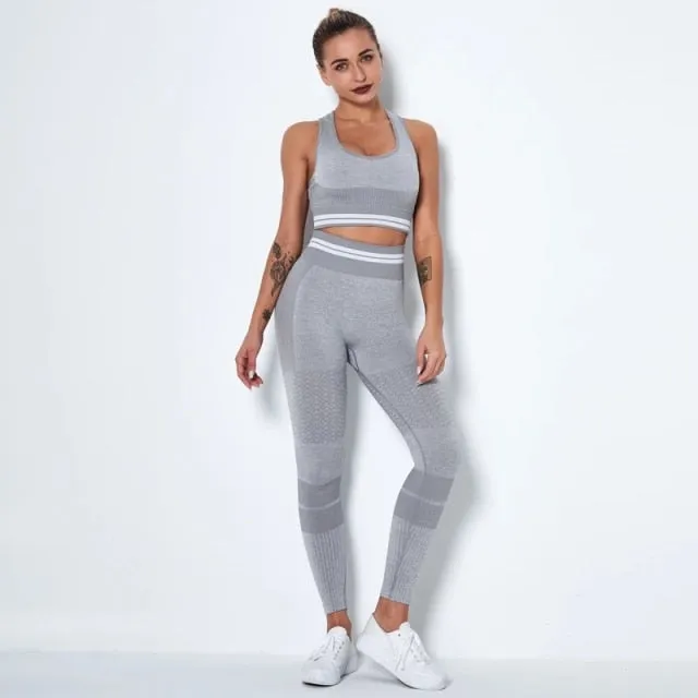 2 Piece Set Sports Bra High Waist Leggings Seamless Gym Athletic Yoga Set Wholesale Womans Workout Wear Clothing