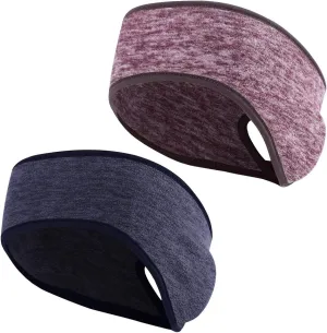 2 Pieces Running Headband Fleece Ear Warmers Headband with Ponytail Hole Thermal Ear Muffs for Sports Running Cycling Winter Headbands for Women Ladies Girls (Navy/Coffee)