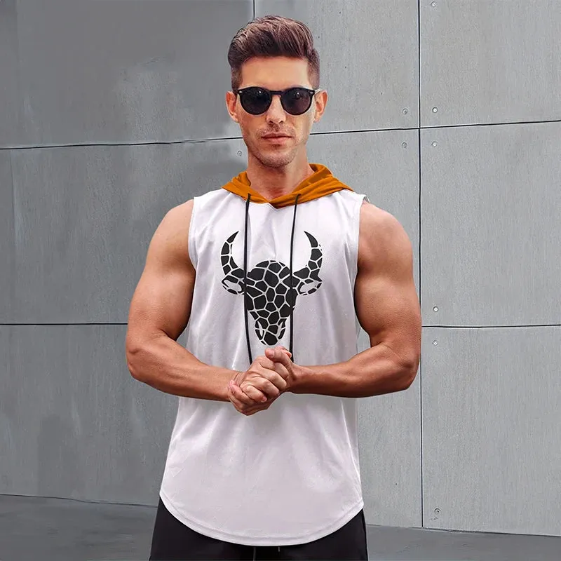 2024 New Men's Sleeveless Hooded Bottom Shirt