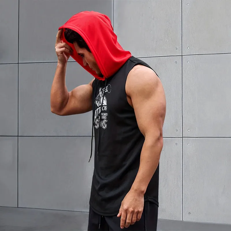 2024 New Men's Sleeveless Hooded Bottom Shirt