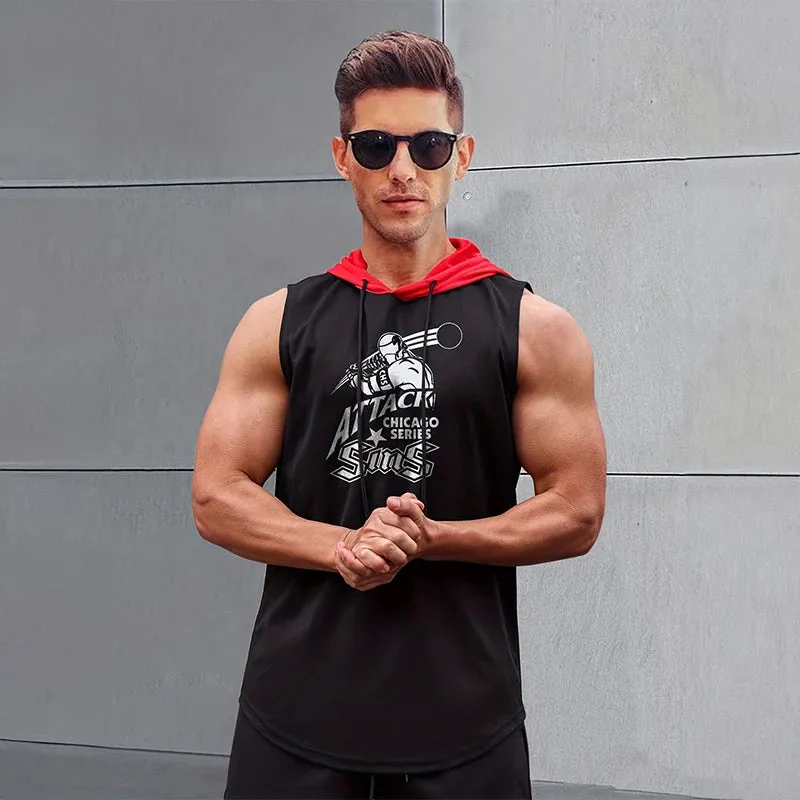2024 New Men's Sleeveless Hooded Bottom Shirt