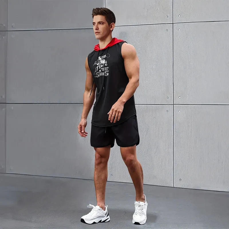 2024 New Men's Sleeveless Hooded Bottom Shirt