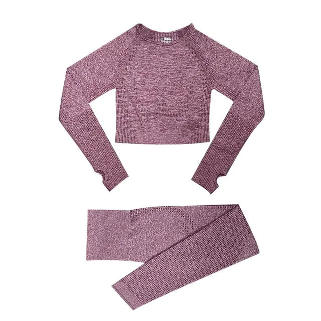 2/3/5PCS Seamless Women Yoga Set Workout Sportswear Gym Clothing Fitness Long Sleeve Crop Top High Waist Leggings Sports Suits