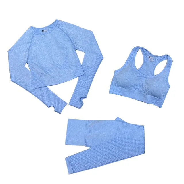 2/3/5PCS Seamless Women Yoga Set Workout Sportswear Gym Clothing Fitness Long Sleeve Crop Top High Waist Leggings Sports Suits
