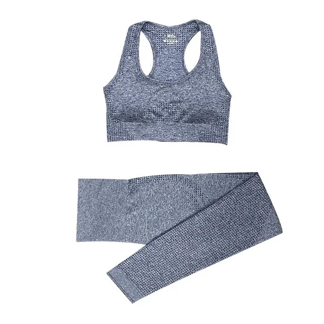2/3/5PCS Seamless Women Yoga Set Workout Sportswear Gym Clothing Fitness Long Sleeve Crop Top High Waist Leggings Sports Suits