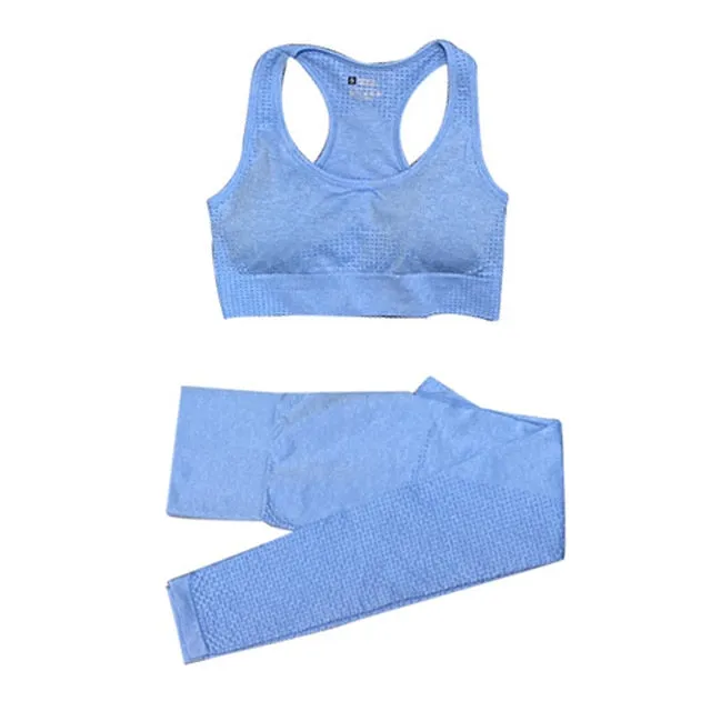2/3/5PCS Seamless Women Yoga Set Workout Sportswear Gym Clothing Fitness Long Sleeve Crop Top High Waist Leggings Sports Suits