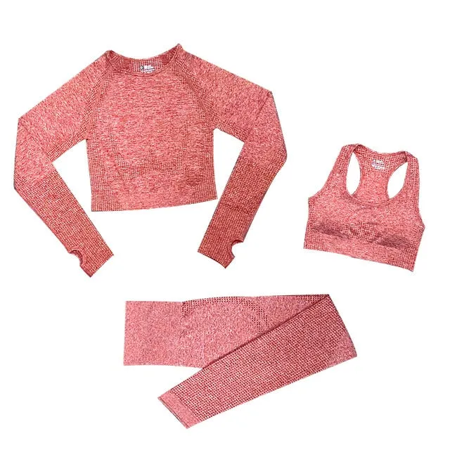 2/3/5PCS Seamless Women Yoga Set Workout Sportswear Gym Clothing Fitness Long Sleeve Crop Top High Waist Leggings Sports Suits