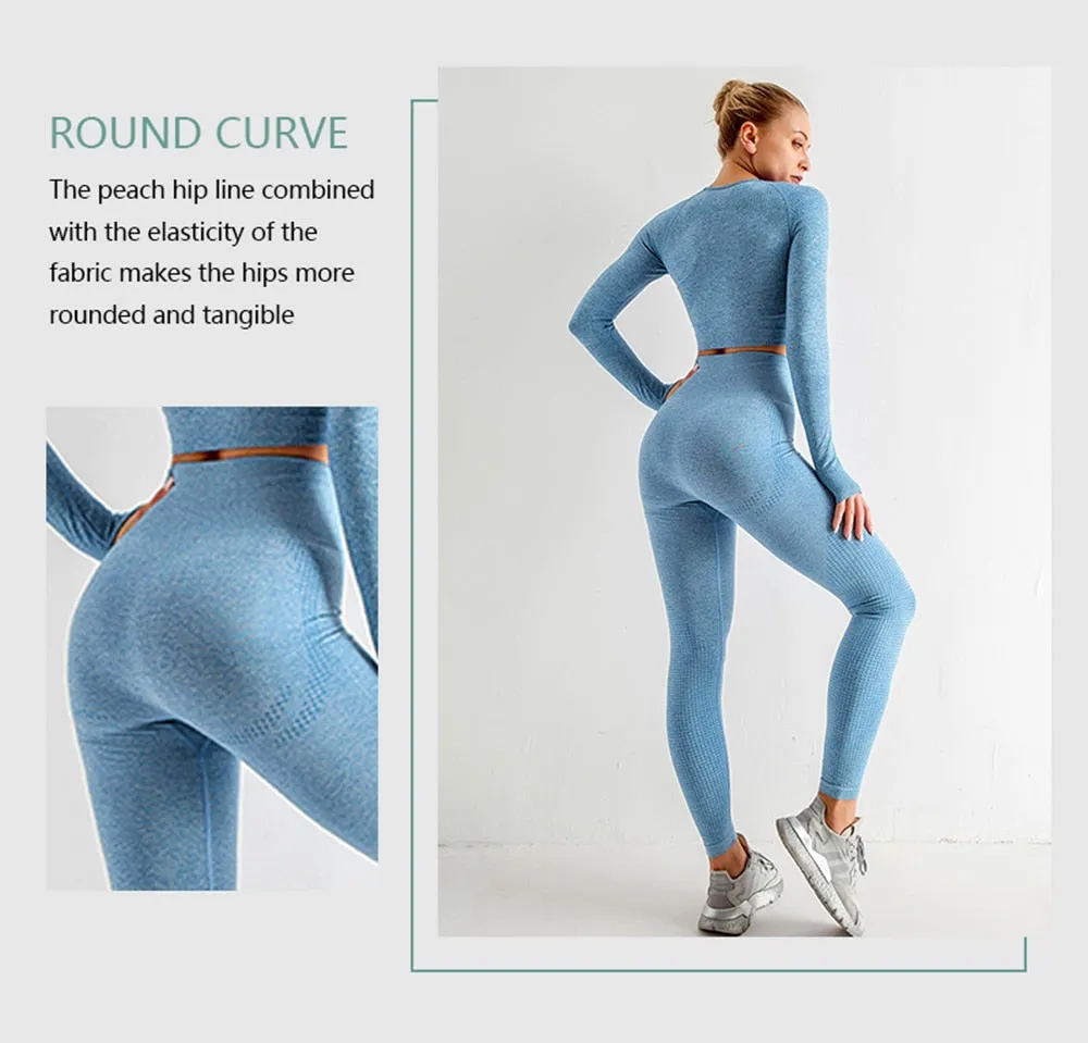 2/3/5PCS Seamless Women Yoga Set Workout Sportswear Gym Clothing Fitness Long Sleeve Crop Top High Waist Leggings Sports Suits